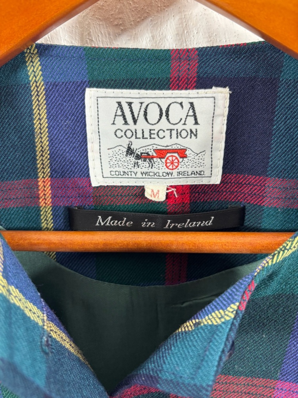 Avoca Collection Women's Irish Wool Blazer Navy Forest Red Plaid Vintage Medium - Picture 2 of 4